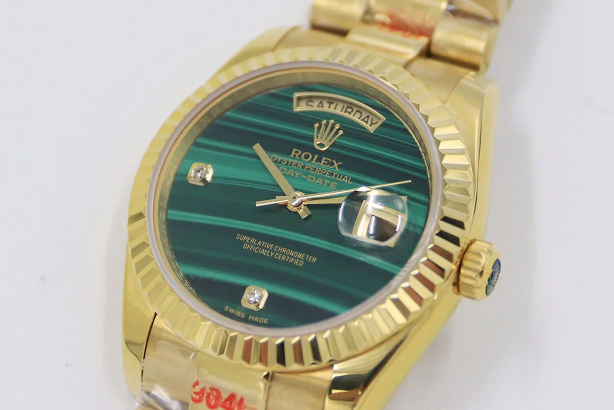 Daydate 36 128238 Malachite Diamond Marker Dial in Yellow Gold