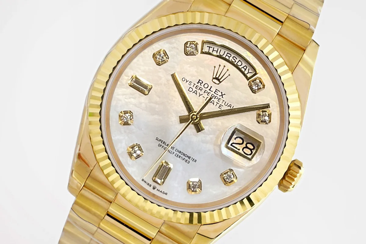 Daydate 36 128238 MOP Dial in Yellow Gold