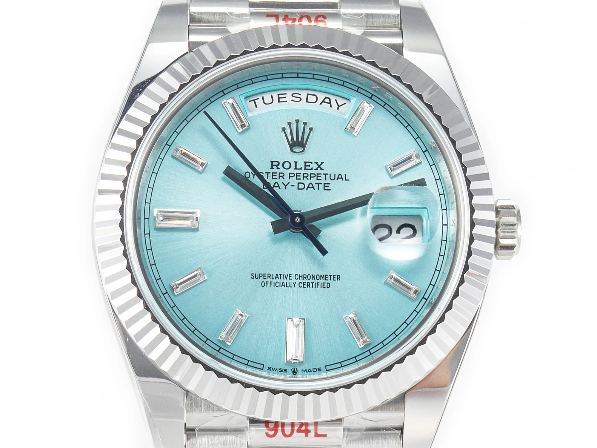 DayDate 40 228236 ARF 904L Steel Tiffany Blue Crystal Diamonds Bezel on President Bracelet VR3255