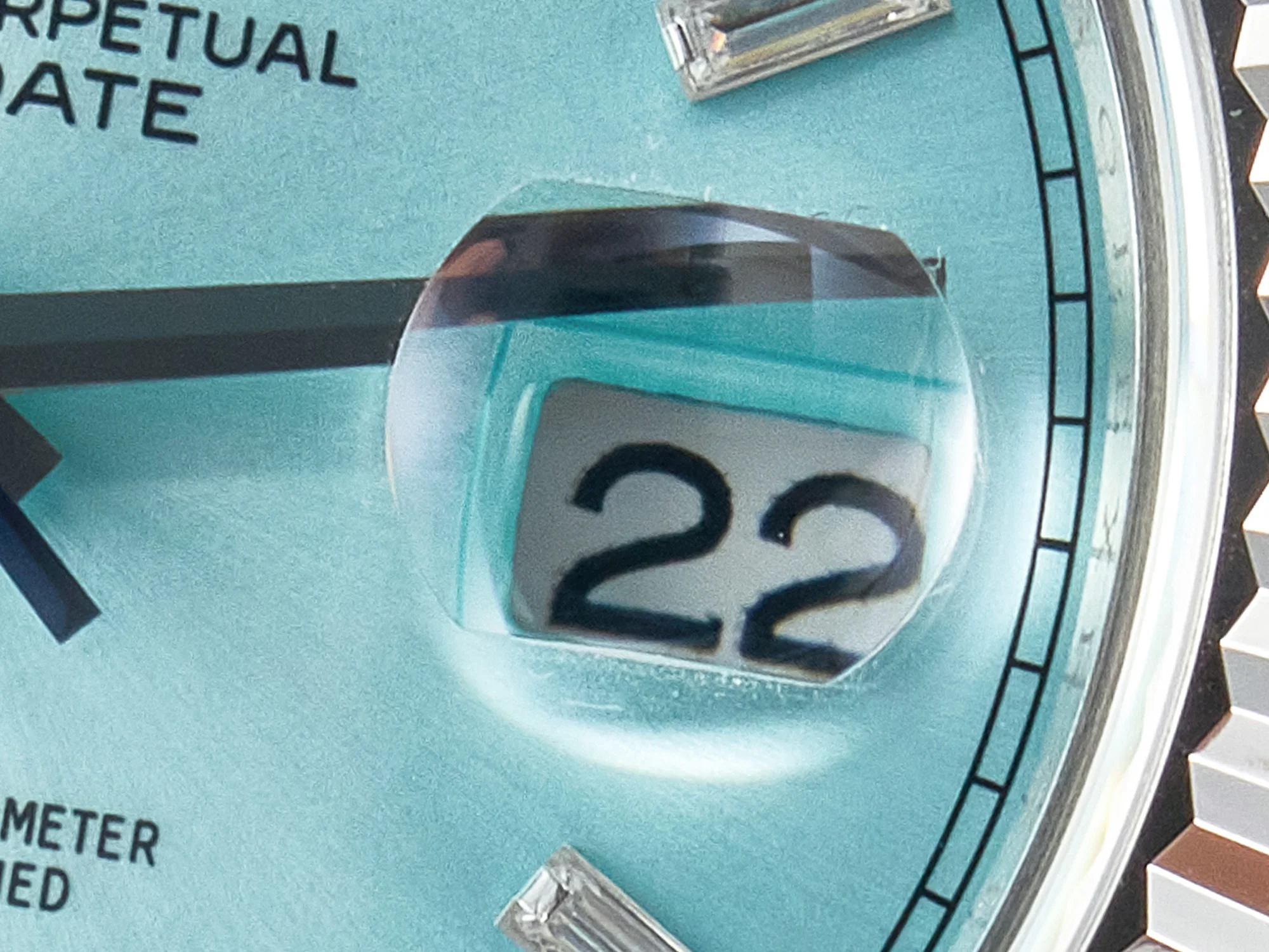 DayDate 40 228236 ARF 904L Steel Tiffany Blue Crystal Diamonds Bezel on President Bracelet VR3255