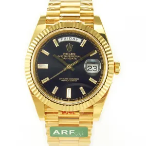 DayDate 40 228238 ARF 904L Steel Black Crystal Diamonds Bezel on President Bracelet VR3255