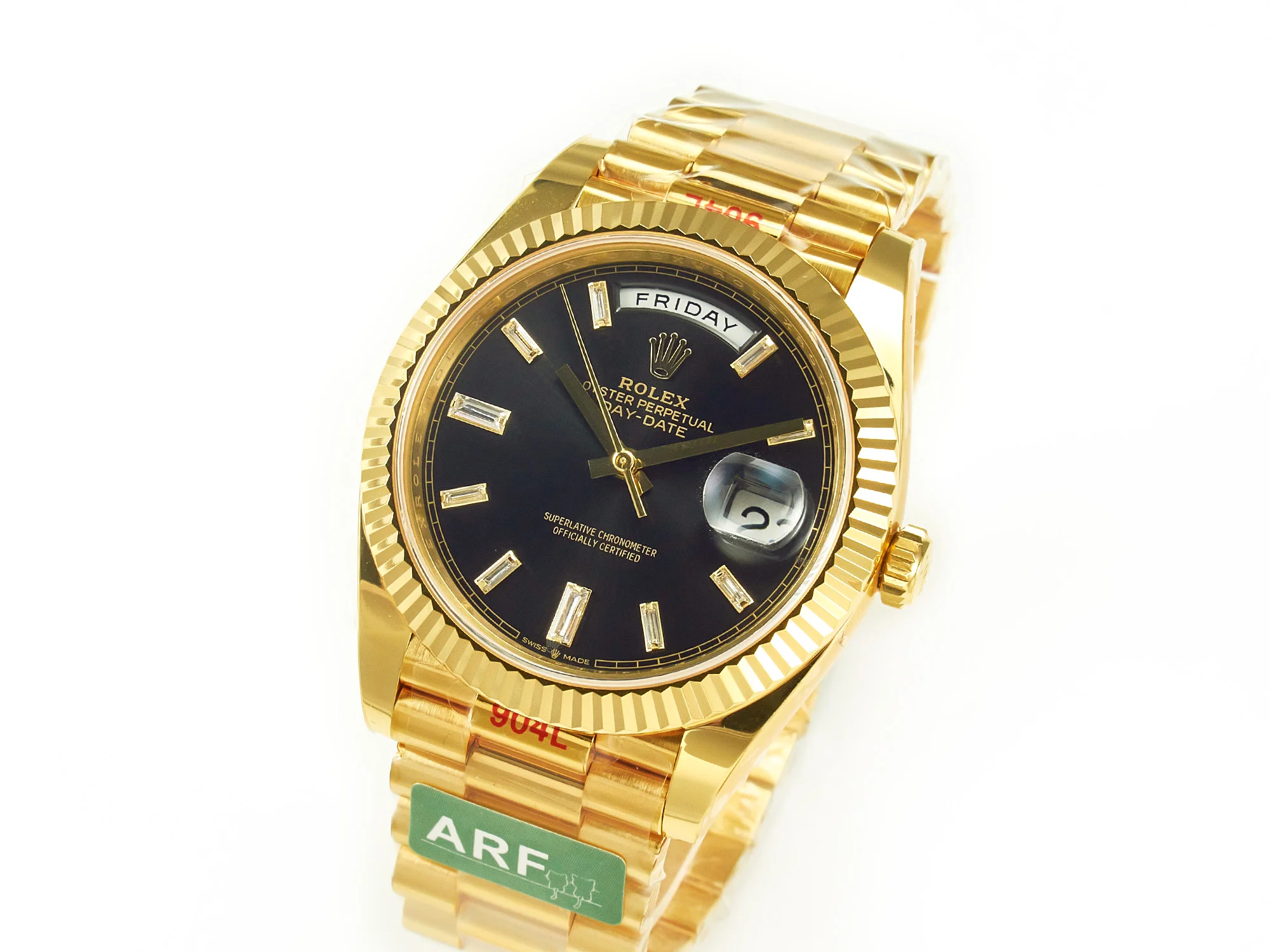 DayDate 40 228238 ARF 904L Steel Black Crystal Diamonds Bezel on President Bracelet VR3255