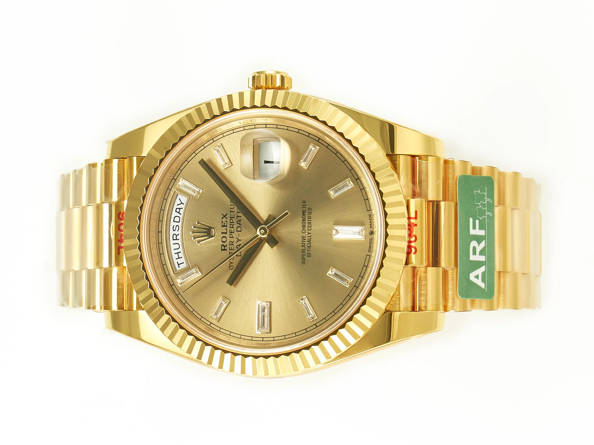 DayDate 40 228238 ARF 904L Steel YG Crystal Diamonds Bezel on President Bracelet VR3255