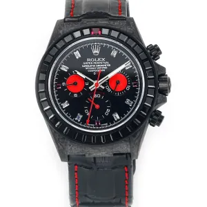 DIW Daytona Rainbow Black Carbon with Leather Rubber Strap