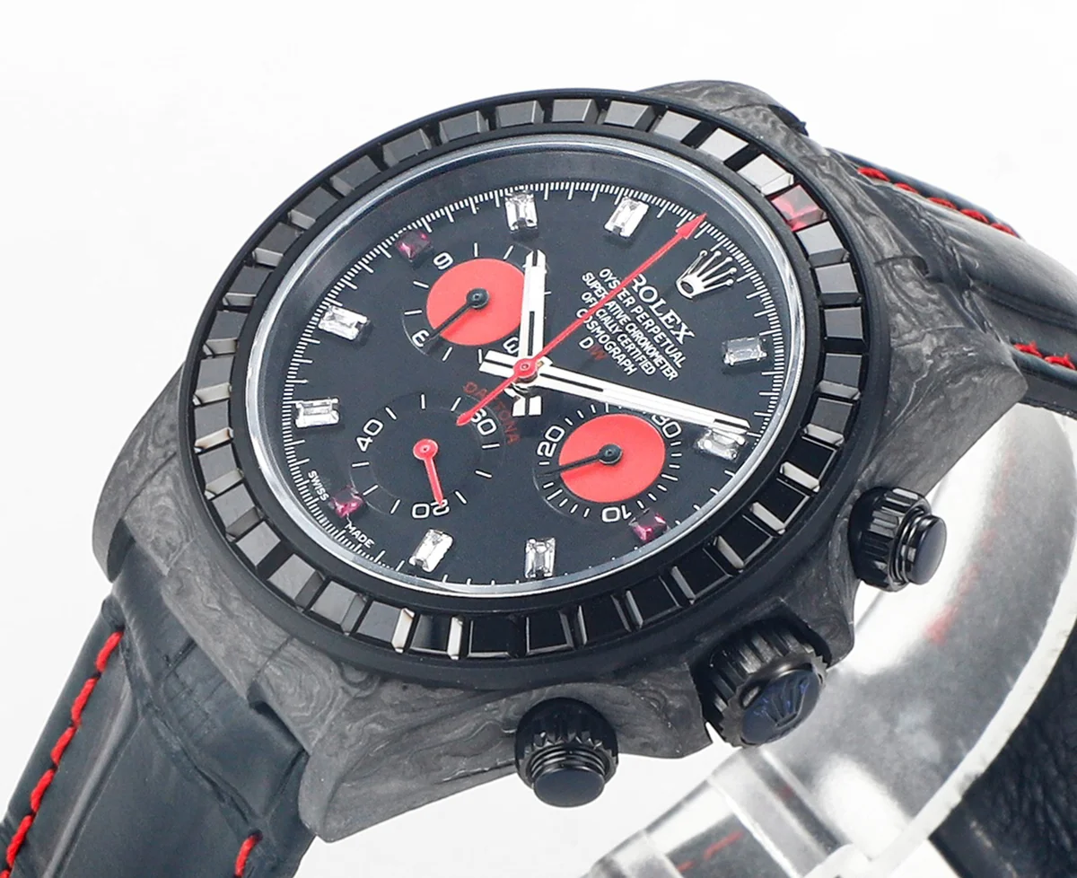 DIW Daytona Rainbow Black Carbon with Leather Rubber Strap