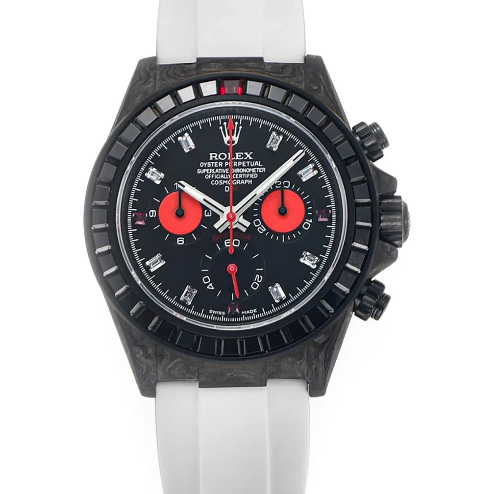 DIW Daytona Rainbow Black Carbon with White Rubber Strap