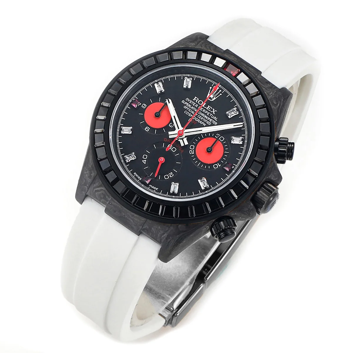 DIW Daytona Rainbow Black Carbon with White Rubber Strap