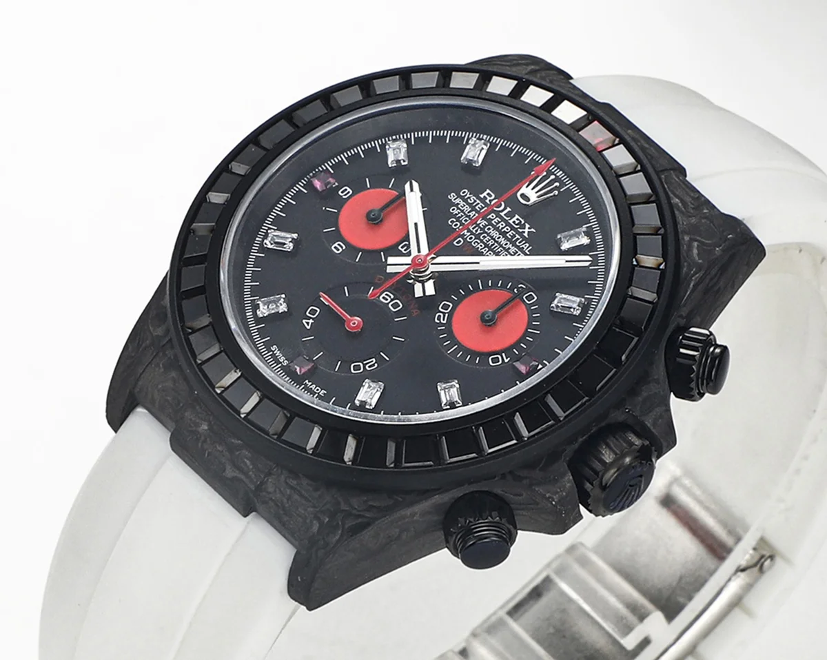 DIW Daytona Rainbow Black Carbon with White Rubber Strap