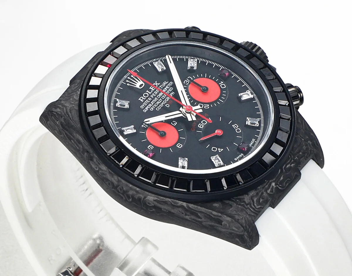 DIW Daytona Rainbow Black Carbon with White Rubber Strap
