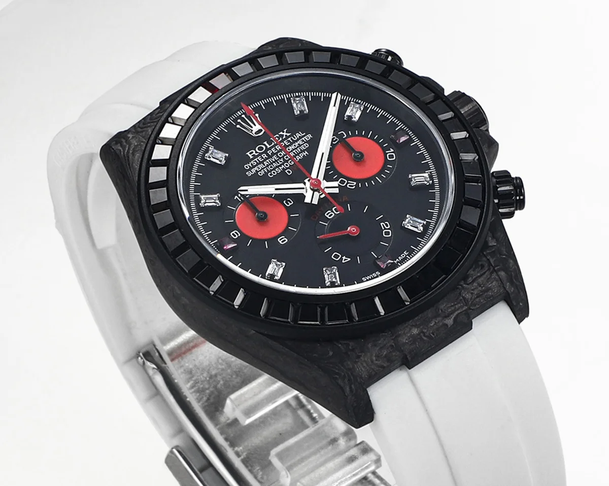 DIW Daytona Rainbow Black Carbon with White Rubber Strap
