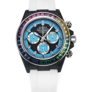 DIW Daytona Rainbow Blue Carbon in White Rubber Strap