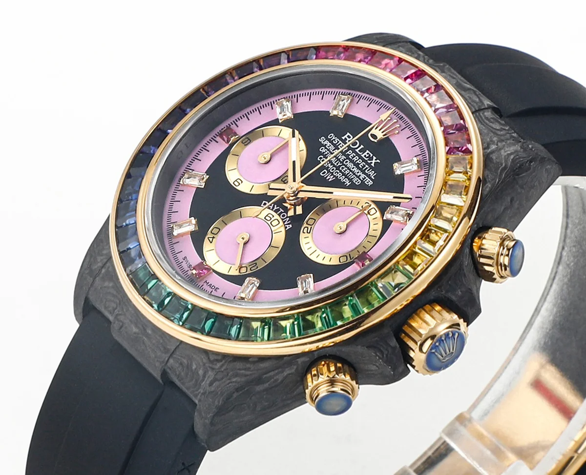 DIW Daytona Rainbow Pink Carbon in Black Rubber Strap