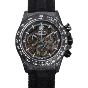 DIW Daytona Skeleton Dial in Carbon with Blue Hands on Black Nylon Strap