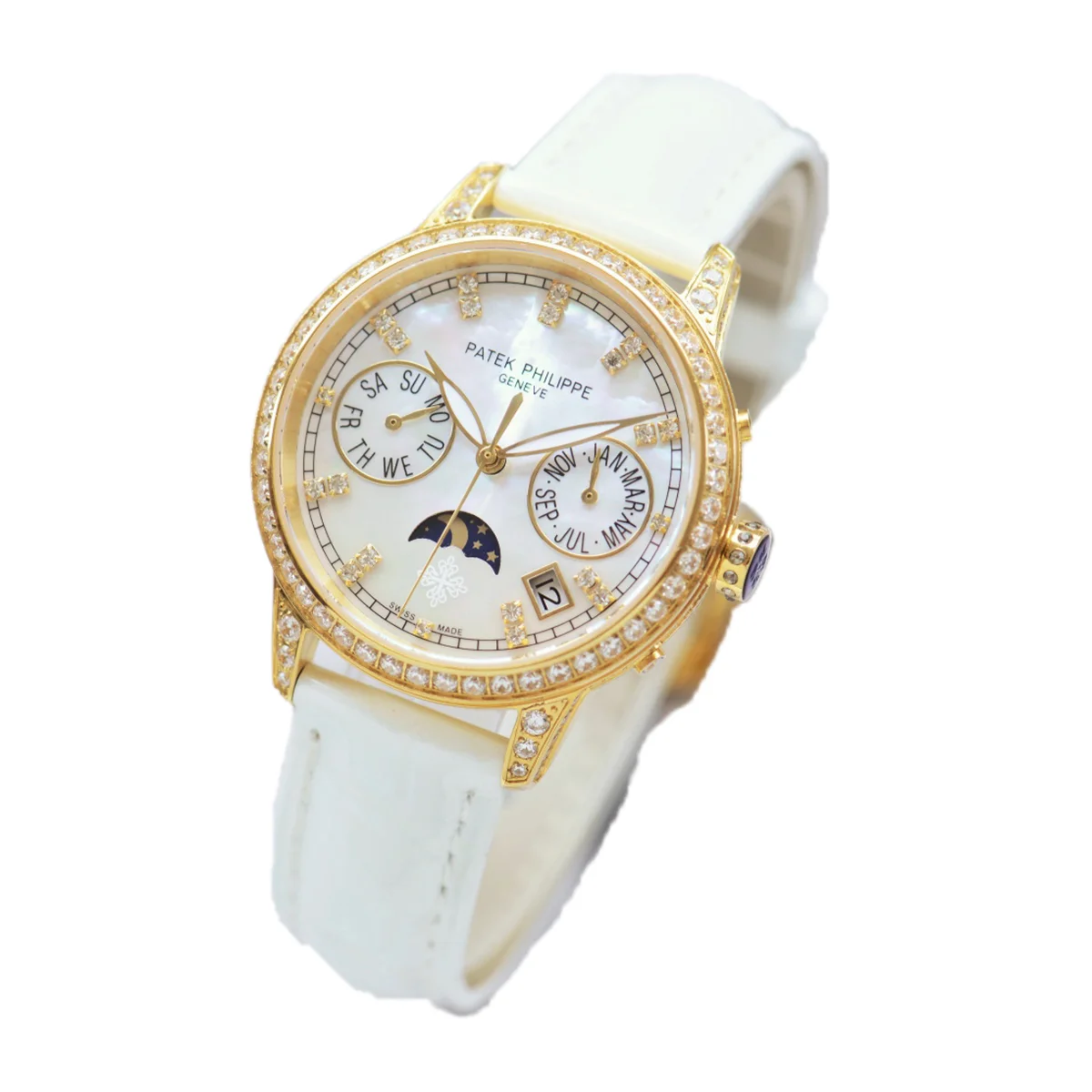 Grand Complications Ladies First Perpetual Calendar with Diamond Bezel in Yellow Gold on Leather Strap on Leather Strap