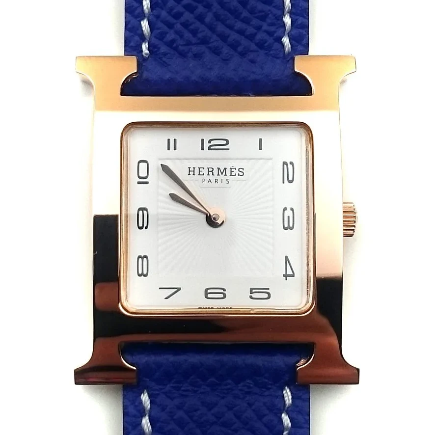 Heure H Rose Gold on Blue Epsom Leather Strap
