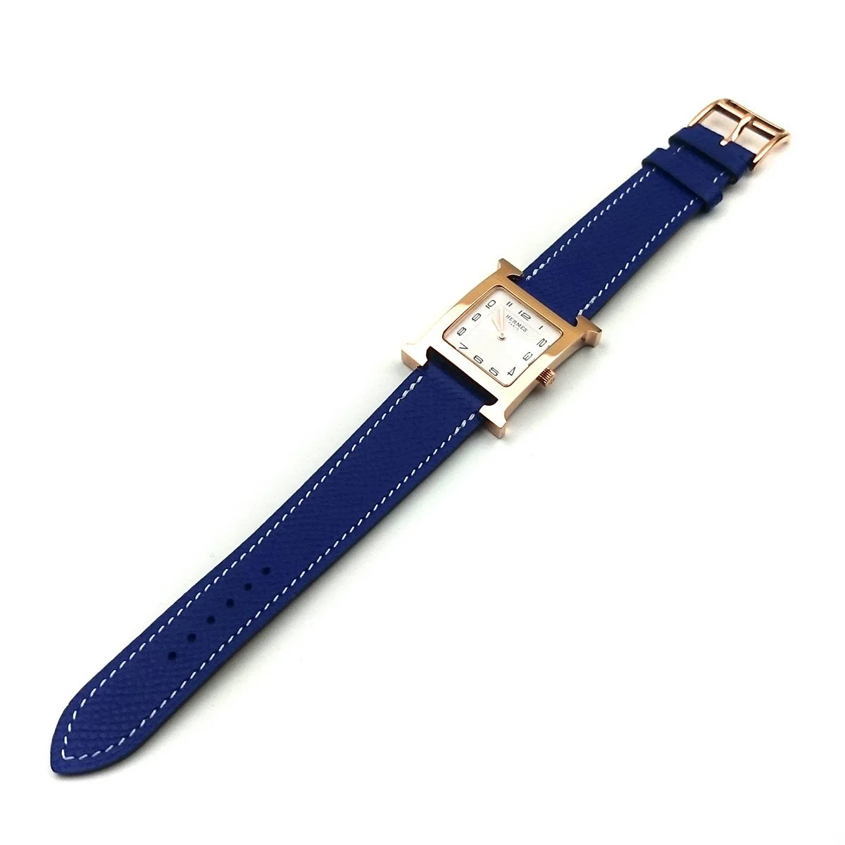 Heure H Rose Gold on Blue Epsom Leather Strap