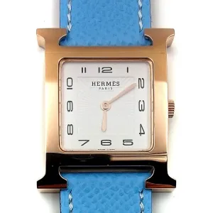 Heure H Rose Gold on Light Blue Epsom Leather Strap