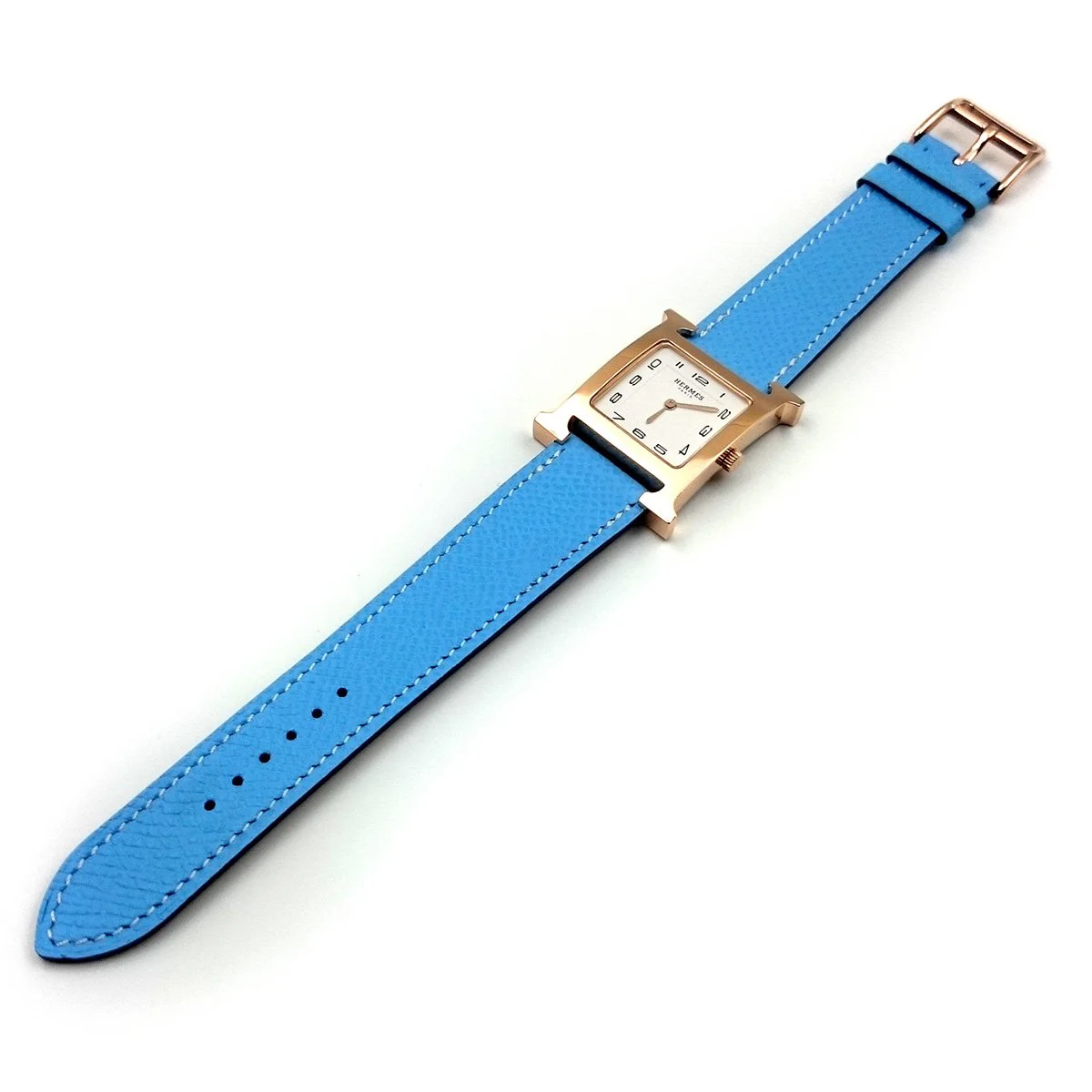 Heure H Rose Gold on Light Blue Epsom Leather Strap