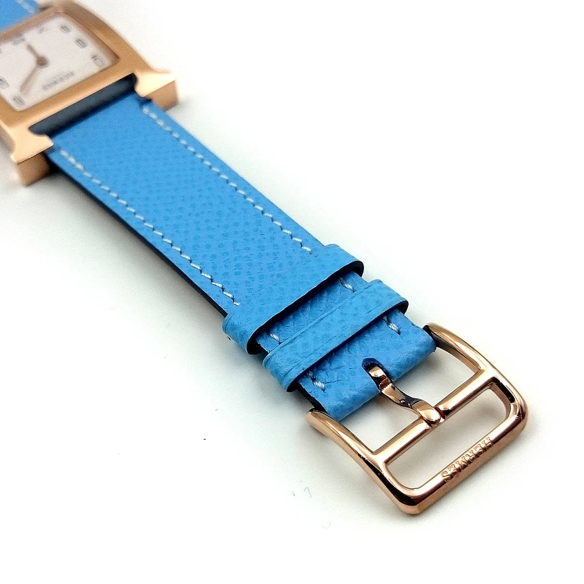 Heure H Rose Gold on Light Blue Epsom Leather Strap