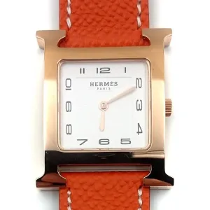 Heure H Rose Gold on Orange Epsom Leather Strap