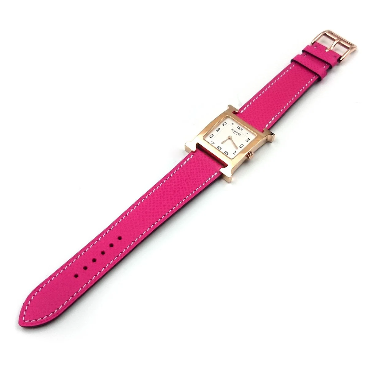 Heure H Rose Gold on Pink Epsom Leather Strap