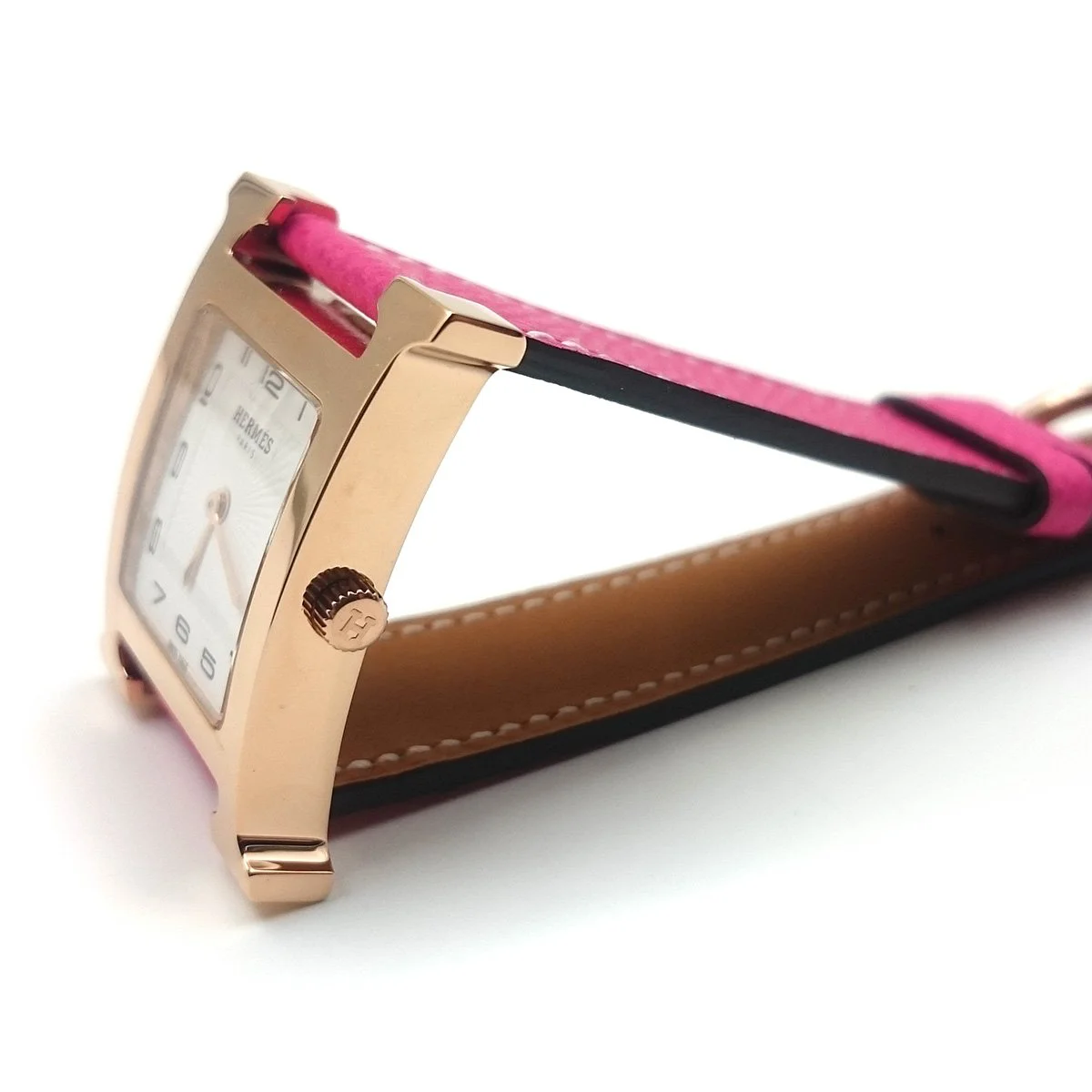 Heure H Rose Gold on Pink Epsom Leather Strap