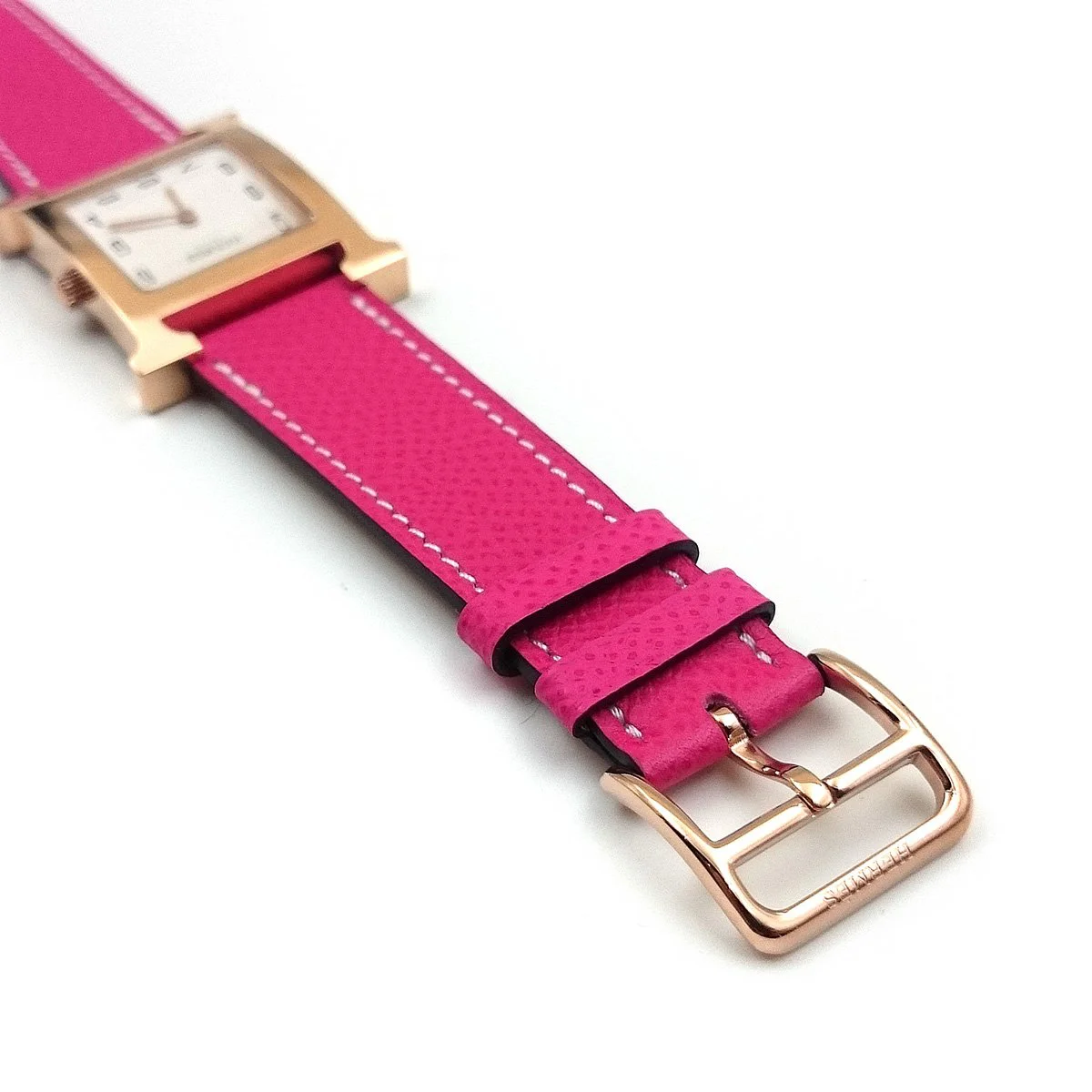 Heure H Rose Gold on Pink Epsom Leather Strap