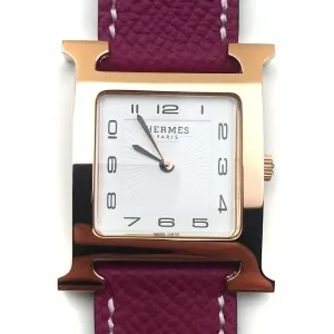 Heure H Rose Gold on Violet Epsom Leather Strap