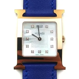 Heure H Rose Gold with Diamond Markers on Blue Fjord Leather Strap