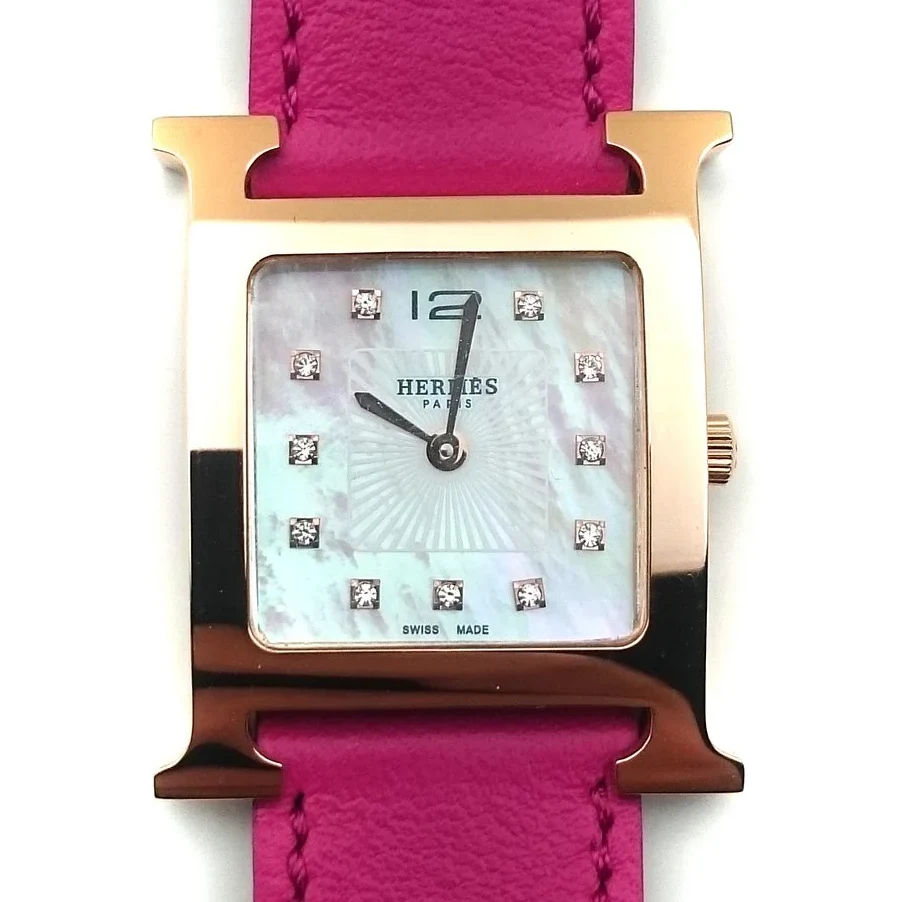 Heure H Rose Gold with Diamond Markers on Pink Fjord Leather Strap