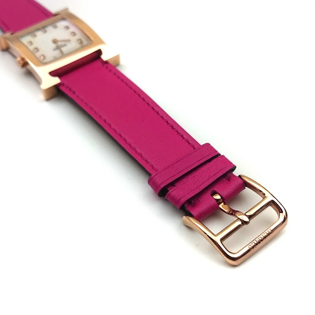 Heure H Rose Gold with Diamond Markers on Pink Fjord Leather Strap