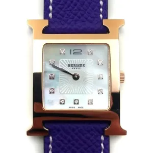 Heure H Rose Gold with Diamond Markers on Purple Epsom Leather Strap