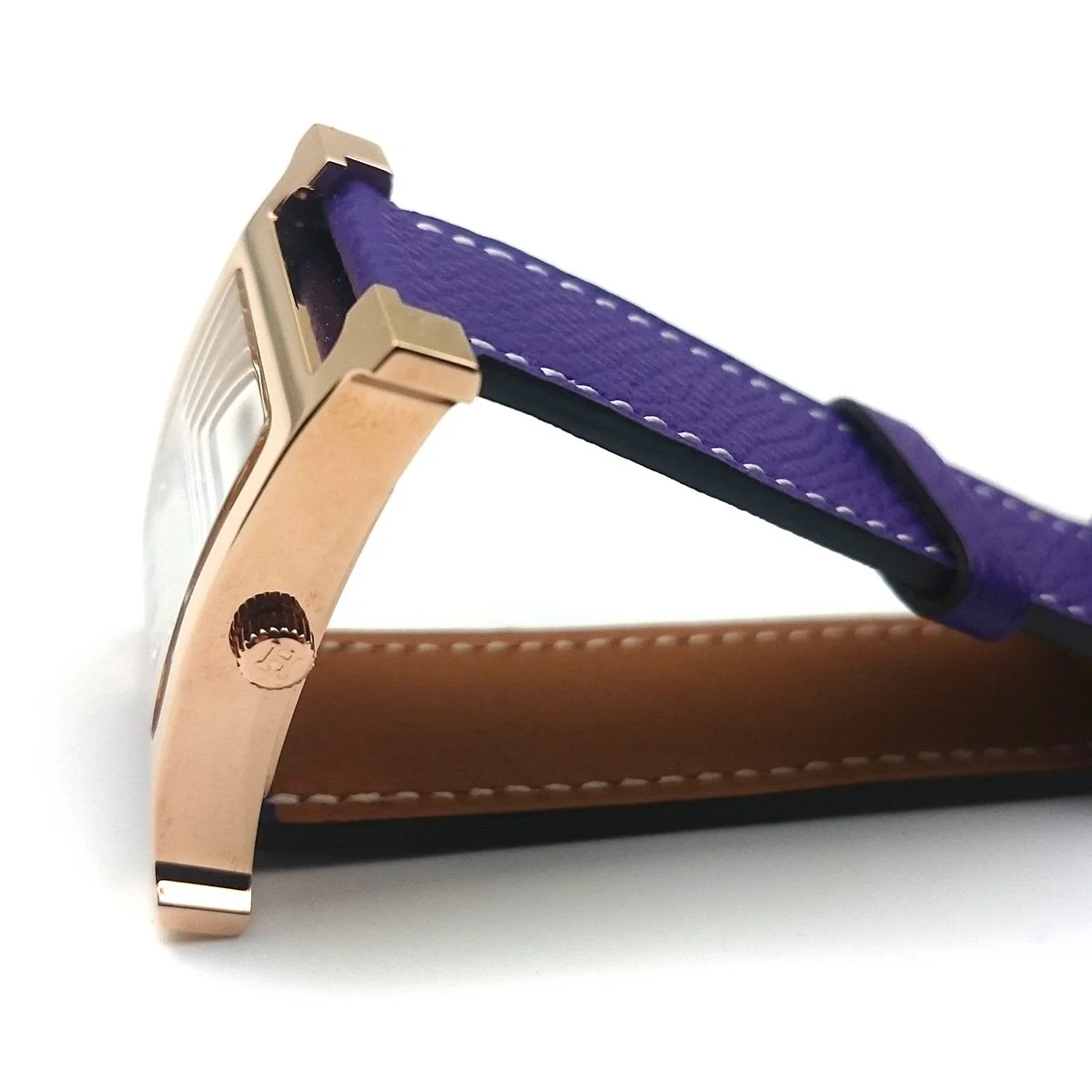 Heure H Rose Gold with Diamond Markers on Purple Epsom Leather Strap