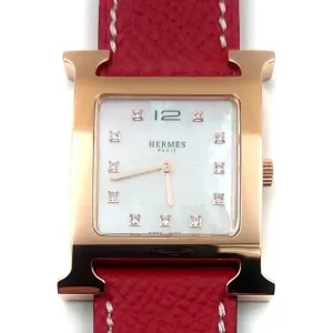 Heure H Rose Gold with Diamond Markers on Red Epsom Leather Strap