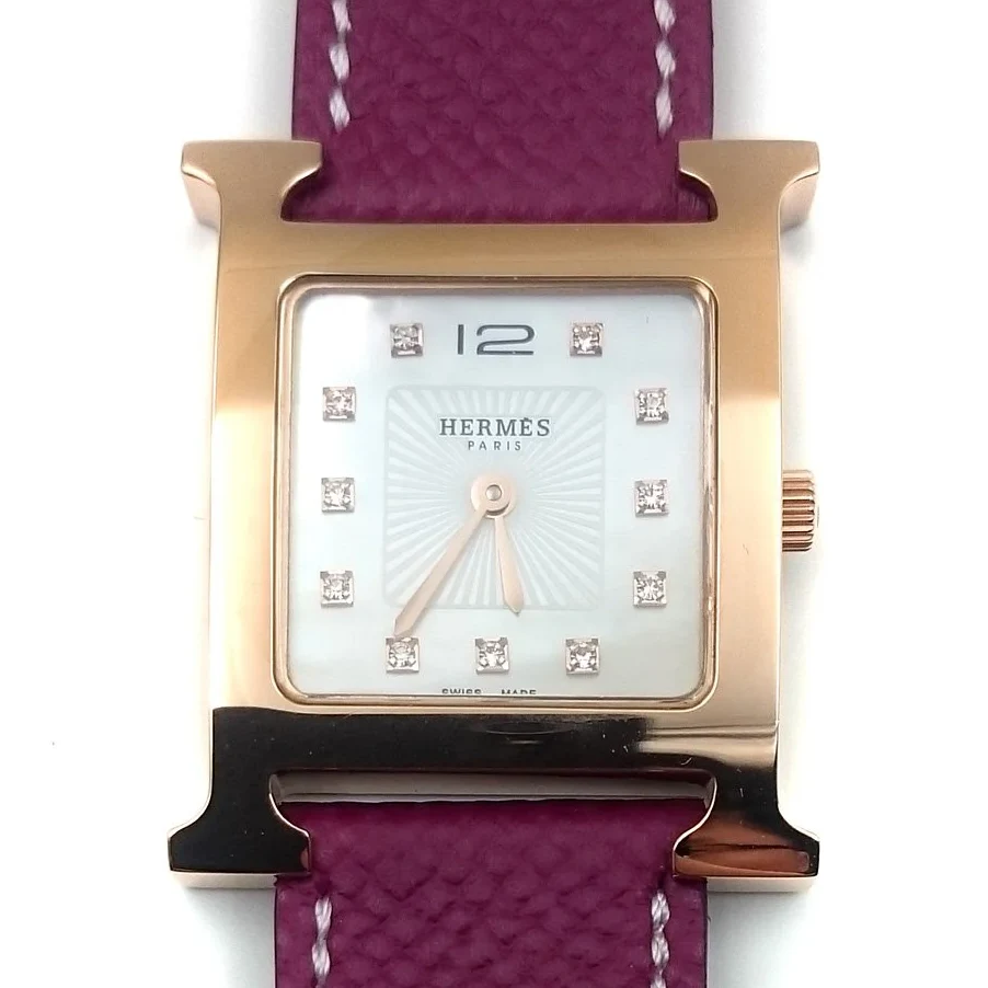 Heure H Rose Gold with Diamond Markers on Violet Epsom Leather Strap