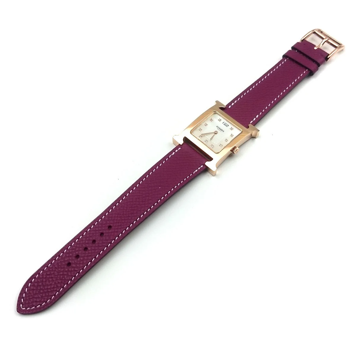 Heure H Rose Gold with Diamond Markers on Violet Epsom Leather Strap