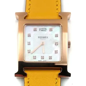 Heure H Rose Gold with Diamond Markers on Yellow Fjord Leather Strap