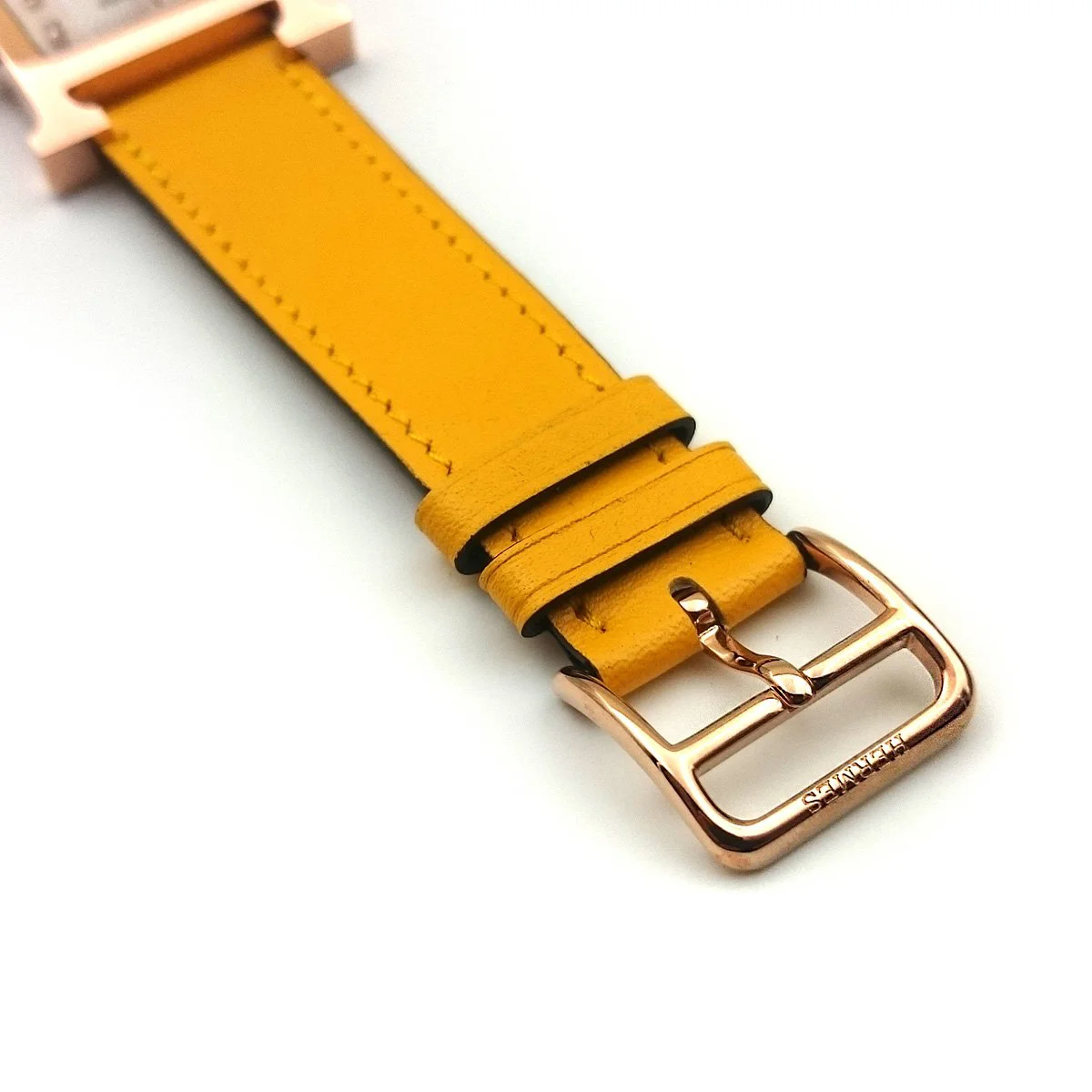 Heure H Rose Gold with Diamond Markers on Yellow Fjord Leather Strap
