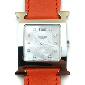 Heure H Steel with Diamond Markers on Orange Fjord Leather Strap