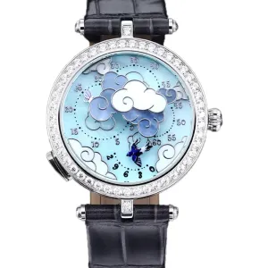 Lady Arpels Ronde des Papillons Watch in White Gold on Leather Strap