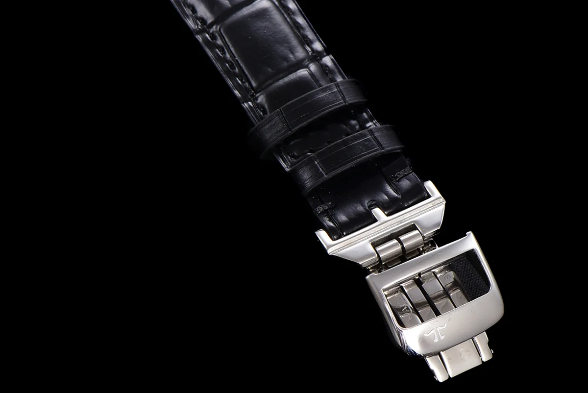 Master Calendar Silver Dial in Steel on Black Leather Strap
