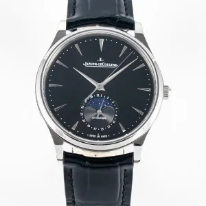 Master Ultra Thin Moon 1368420 SS Z+F 1:1 Best Edition Black Dial on Black Leather Strap SA925 Super Clone