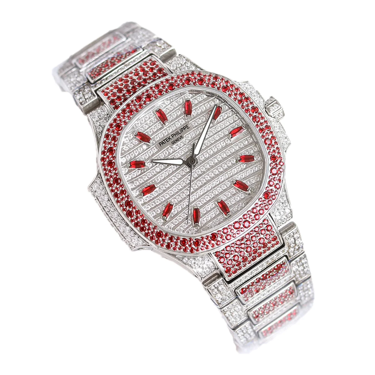 Nautilus 7118/1452G-001 Diamond Paved Dial with Red Diamond Markers in White Gold