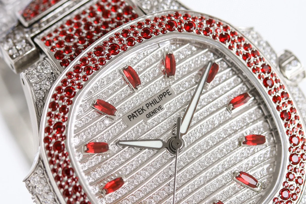 Nautilus 7118/1452G-001 Diamond Paved Dial with Red Diamond Markers in White Gold