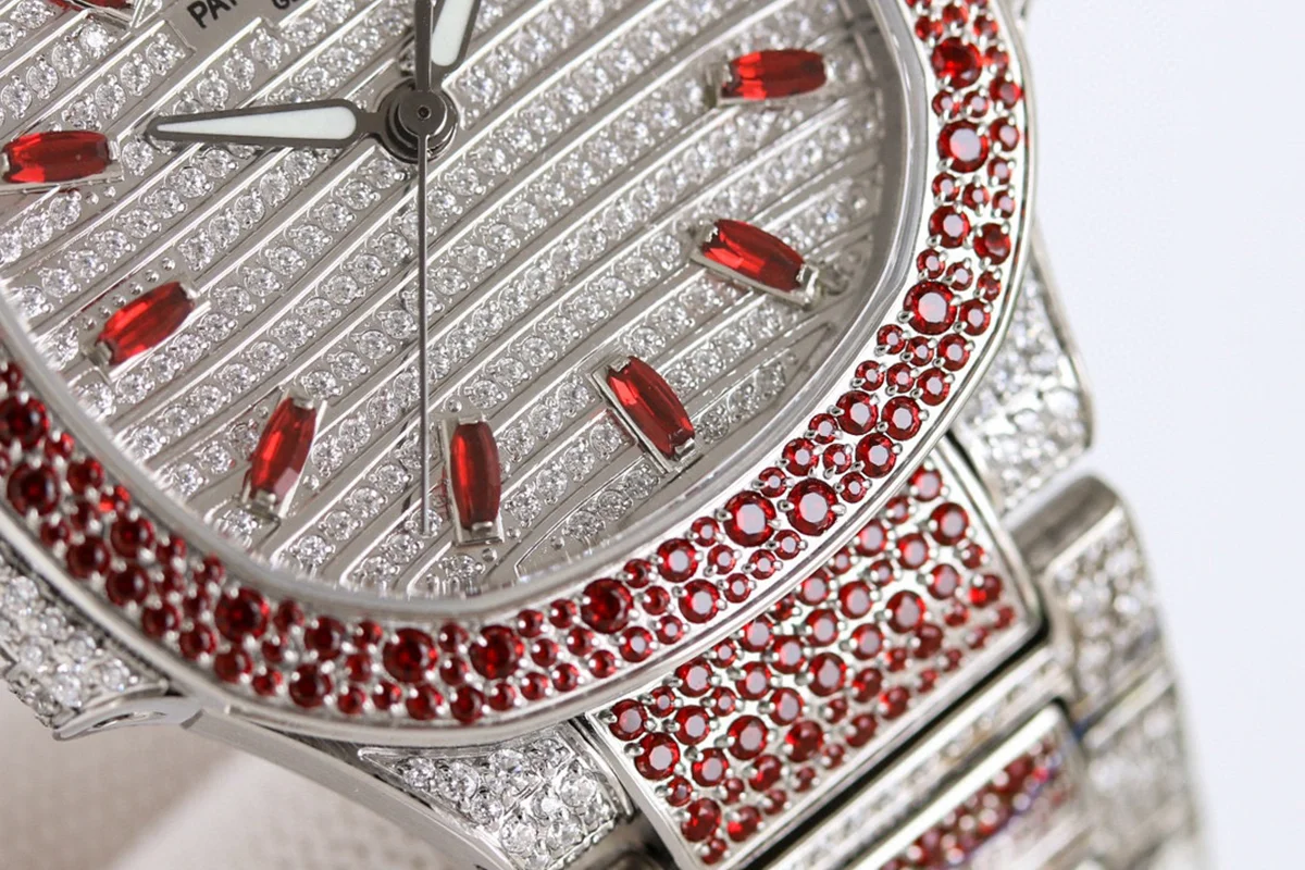 Nautilus 7118/1452G-001 Diamond Paved Dial with Red Diamond Markers in White Gold