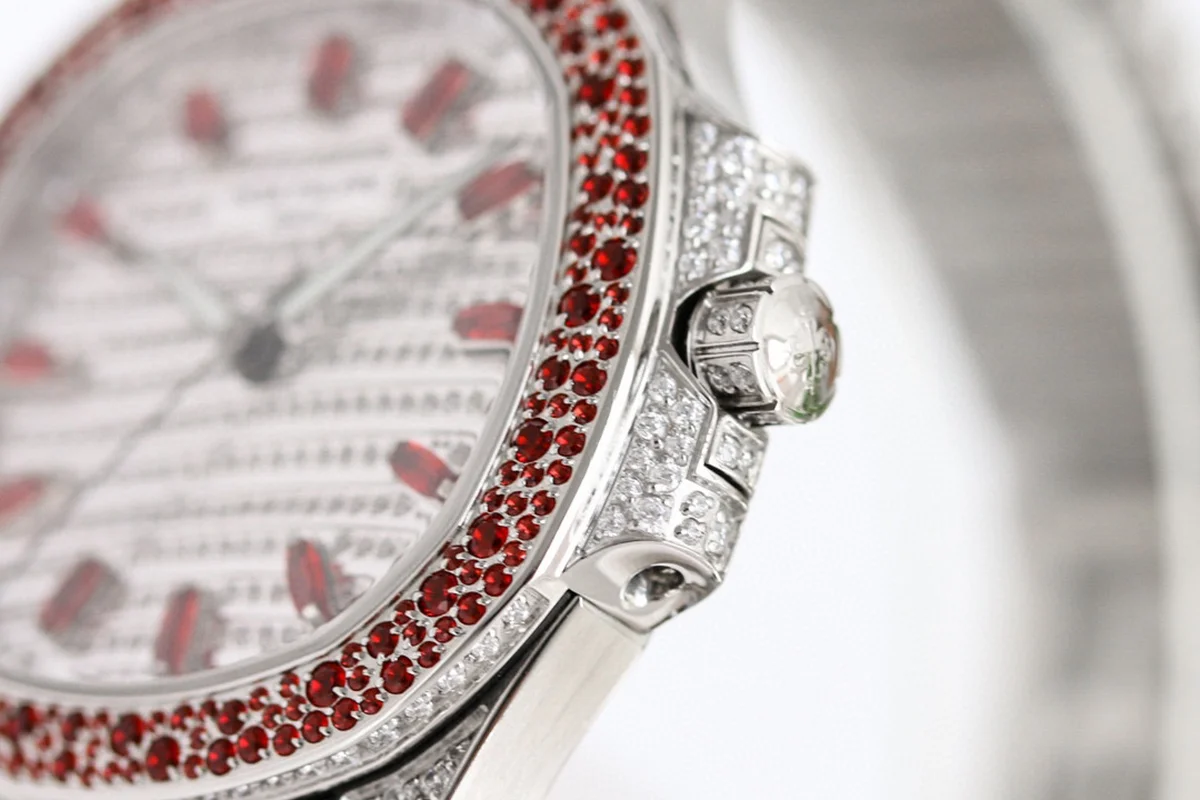 Nautilus 7118/1452G-001 Diamond Paved Dial with Red Diamond Markers in White Gold