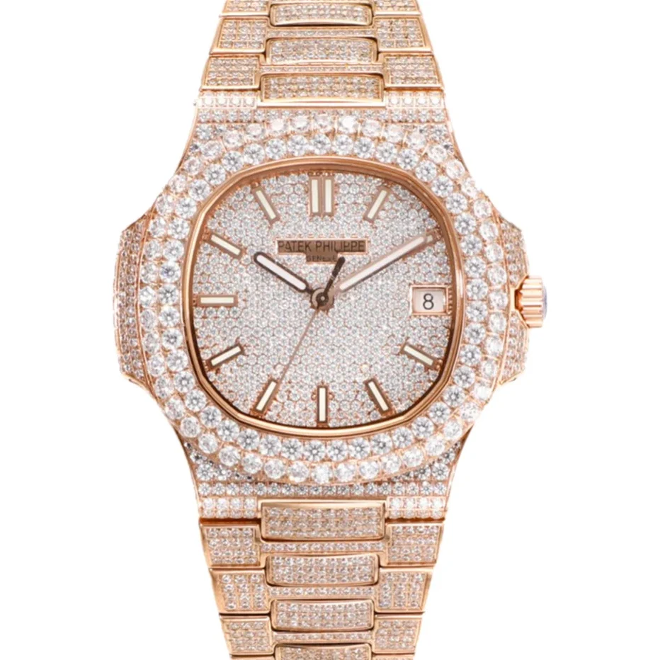 Nautilus Jumbo 5711 Diamond Dial with Diamond Bezel with Paved Diamonds in Rose Gold