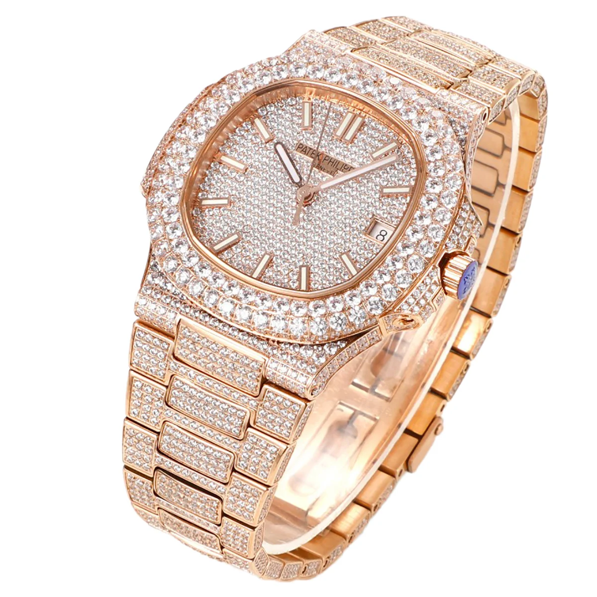 Nautilus Jumbo 5711 Diamond Dial with Diamond Bezel with Paved Diamonds in Rose Gold