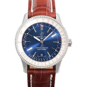 Navitimer Automatic 41 Blue and White Dial in Steel in Brown Leather Strap