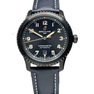 Navitimer Aviator 8 Automatic 41 Black Dial in PVD on Blue Leather Strap